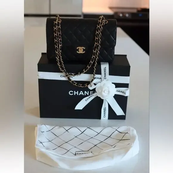 Chanel authentic 2021 Classic Small Black Caviar Flap Bag purse Gold chain - Picture 11 of 15